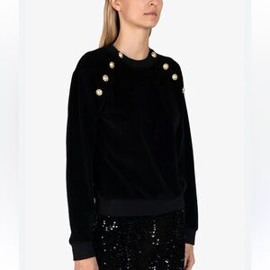 LAST CHANCE Derek Lam 10 Crosby - Velour Lucie Sweatshirt with Sailor Buttons